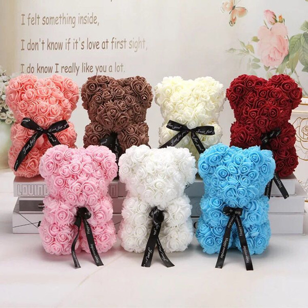 Instock Valentines Day Gift 25cm Red Rose Teddy Bear Rose Flower Artificial Decoration Christmas Gifts Women Valentines Gift 15 colors air11