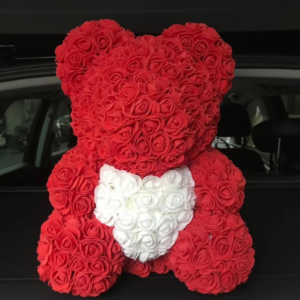 Hot Sale 40cm Bear of Roses with heart Artificial Flowers Home Wedding Festival DIY Cheap Wedding Decoration Wreath Crafts Best Gif tair11