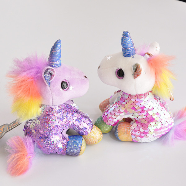 Glitter Sequins Unicorn Plush Toy Backpack Pendant Keychain Stuffed Animal Plush Keychains Small Pendant Bag Accessories Angel Stuffed Doll