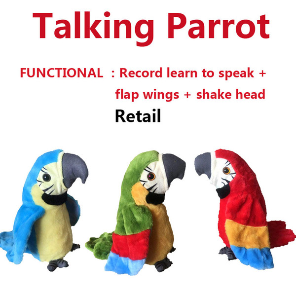 Electric parrot Plush Talking Toy Adorable Speak Record Parrot Repeats Kids Toy gift party favor Novelty Games 22cm 3 color