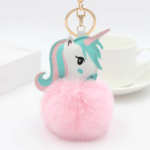 35 styles unicorn pompon keychain faux rabbit fur ball licorne key chain horse porte clef pompon bag car keying key holder