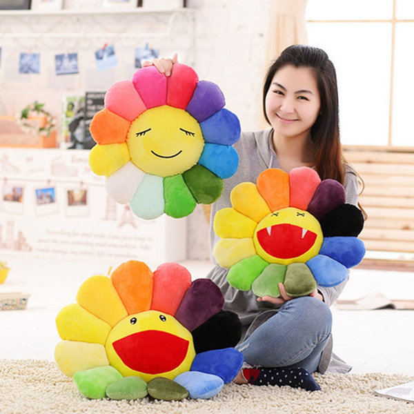 Wholesale- 45CM Seat Cushion Colorful Rainbow Emoticon Pillow Sun Flower Doll Pillow Cushion Realistic Plush Toys Children's Gifts