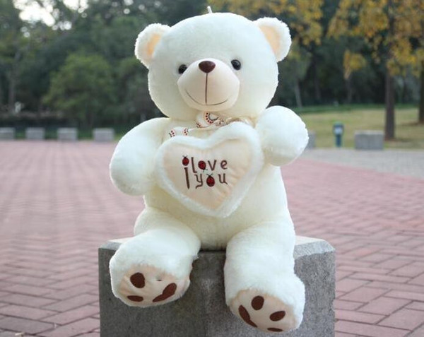 27.5inch/70cm White Beige Giant Big Plush Teddy Bear Soft Gift with I LOVE YOU letters for Valentine Day Birthday