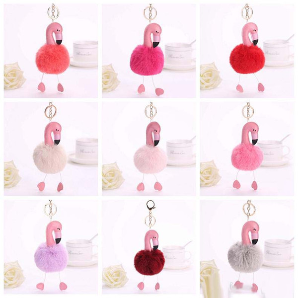 2017 new Flamingo plush Key ring bag Pendant Horse Keychain cartoon Flamingo Key chain 14 colors free shipping