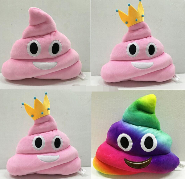 35cm emoji plush toys Pillow Cushion cartoon 14 inches Poop Stuffed Animals Pillows dolls crown pink rainbow color 