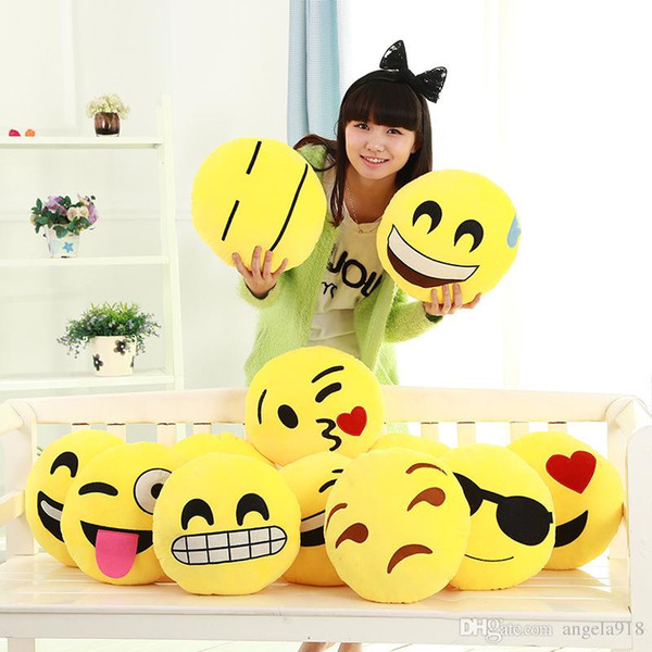 EMS 20 styles Diameter Cushion Cute Lovely Emoji Smiley Pillows Cartoon Cushion Pillows Yellow Round Pillow Stuffed Plush Toy C323