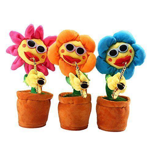 Funny Singing And Dancing Enchanting Sunflower With Guitar Saxophone Creative Electric Musical Stuffed Soft Plush Potted Toy T60