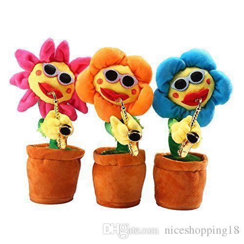 lowprice Funny Singing And Dancing Enchanting Sunflower With Guitar Saxophone Creative Electric Musical Stuffed Soft Plush Potted Toy T60