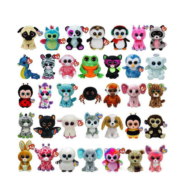 35 Design Ty Beanie Boos Plush Stuffed Toys 15cm Wholesale Big Eyes Animals Soft Dolls for Kids Birthday Gifts ty toys OTH754