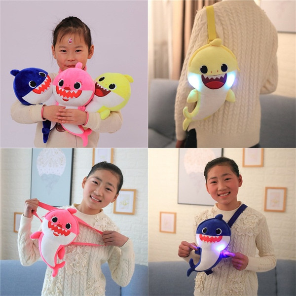 Baby Shark Stuffed Doll For Kids Girl Plush Toy Backpacks Cute Light Inclined Shoulder Bag Blue Yellow 32md D1