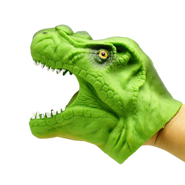 50pcs/lot Soft TPR Green Dinosaur Hand Puppet Animal Head Hand Puppet Figure Toys Gloves Children Toy Model Gift wholesale