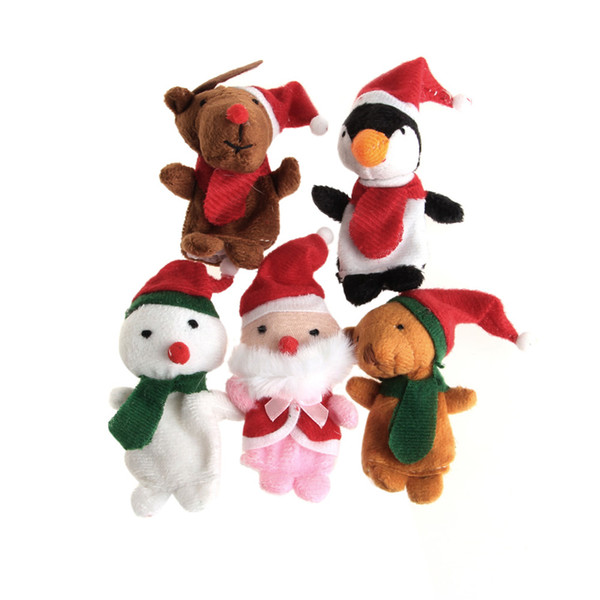 Wholesale- Hot Selling Christmas Finger Puppets Santa Claus Snowman Deer Bear Penguin Plush Toys Dolls 5pcs