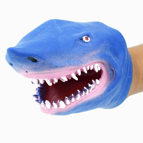 Soft TPR Blue Vividly Shark Hand Puppet Gloves Children Kids Toy Animal Puppet Dolls for Stories Model Gift Baby Toy