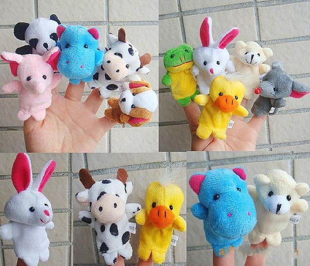 Baby toy(10pcs=1set) Hand puppet/double layer animal finger puppet Plush Toy Hand Puppet