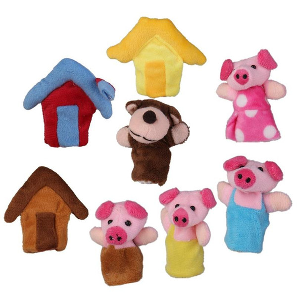 8 Pcs Set Animal Hand Finger Puppets Children Doll Three Little Fairy Tale Storytelling Props 3 With 3 House And Wolf