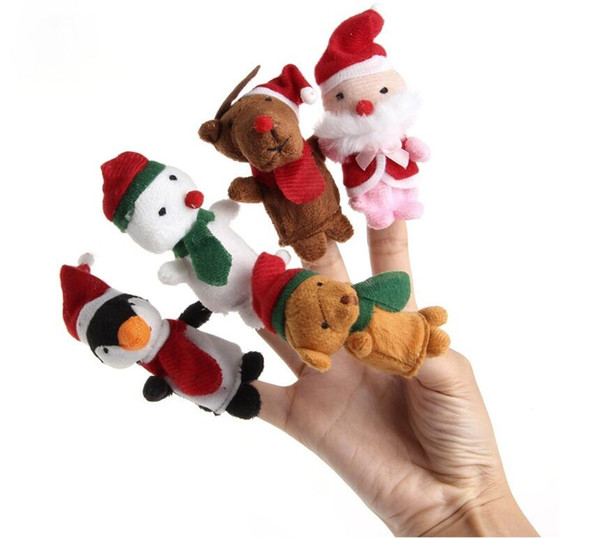 5pcs Christmas Hand Finger Puppets Cloth Doll Santa Claus Snowman Animal Toy Baby Educational Finger Puppets