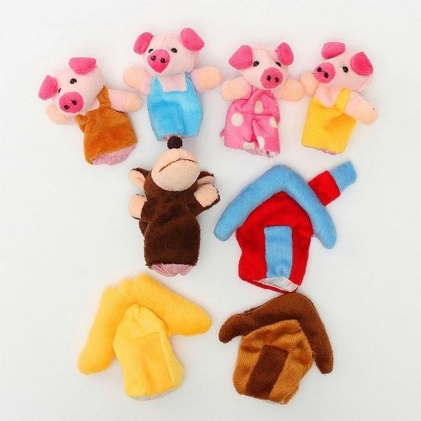 8pcs/set Colorful Three Little Kids Educational Fairy Story Animals Finger Puppets Hand Toy for Children