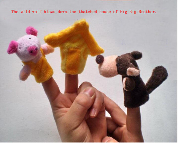 Wholesale16pcs=2lot Three Little Pigs Fairy Tale Fingers Story telling Doll Kids Children Baby Educational Toys Role play Toy Group #589