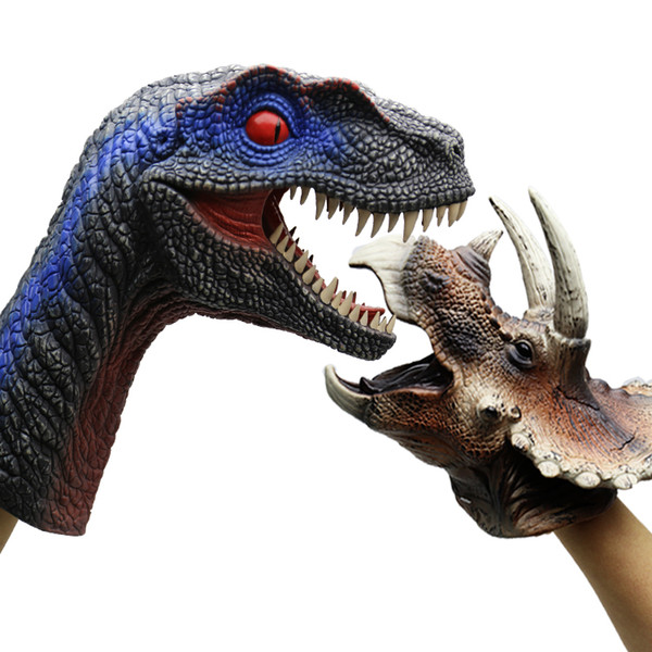 Free shipping 2pcs Velociraptor Triceratops realistic dinosaur hand puppet toy for sale