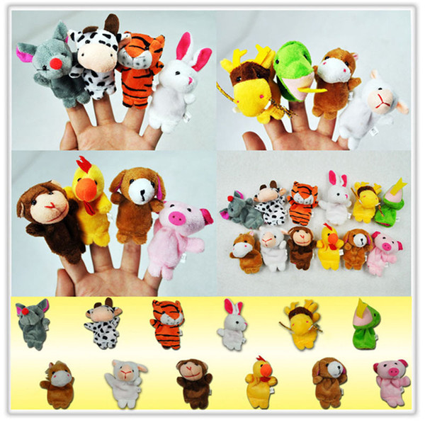 Wholesale-Chinese Zodiac 12pcs/lot Animals Cartoon Biological Finger Puppet Plush Toys Dolls Child Baby Favor Finger Doll