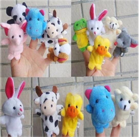 1000pcs DHL Cute Cartoon Animal Finger Puppet Biological Animal Finger Puppet Plush Toys Child Baby Favor Dolls 1 set=10pcs