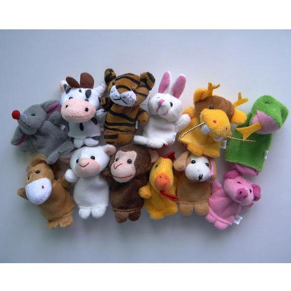 Wholesale-Chinese Zodiac 12pcs/lot Animals Cartoon Biological Finger Puppet Plush Toys Dolls Child Baby Favor Finger Doll Free shipping