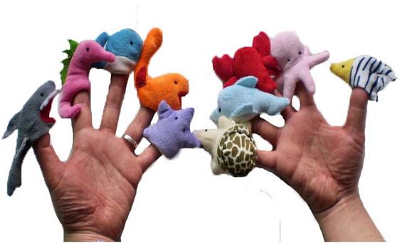 Wholesale-10pcs / set 2015 models of marine animals finger even educational early childhood plush toy utensils brinquedos