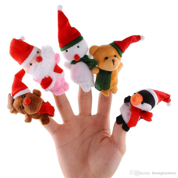 Wholesale-5pcs/lot Christmas Hand Finger Puppets Cloth Doll Santa Claus Snowman Toy Baby Educational*Finger Puppets