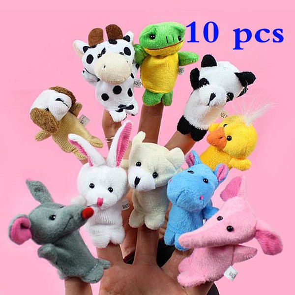 Hot Sales 10pcs Cartoon Biological Animal Finger Puppet Plush Toys Dolls Child Baby Favor Free shipping TT172