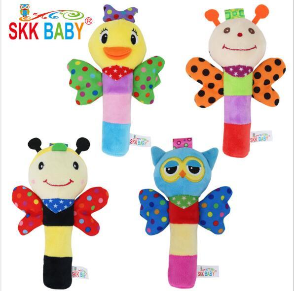 5pcs/lot 0-2 years old baby toy rattle baby hand caught animal tooth gel BB stick hand ring