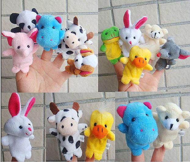 Cartoon double-deck cloth animal Finger puppet Baby kids Fun Toys random style 100pcs/lot QS128