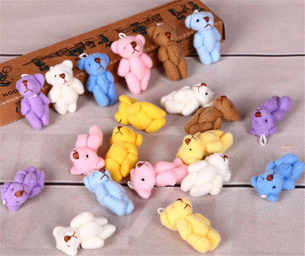 Wholesale-1PC Super Kawaii Mini 4cm Joint Bowtie Teddy Bear Plush Kids Toys Stuffed Dolls Wedding Gift For Children