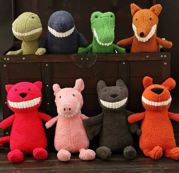 cute Stuffed animals such as foxes, puppies and pigs * with big teeth missing