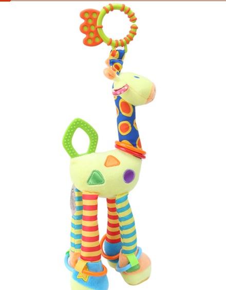 Plush Infant Baby Development Soft Giraffe Animal Handbells Rattles Handle Toys Hot Selling WIth Teether Baby Toy