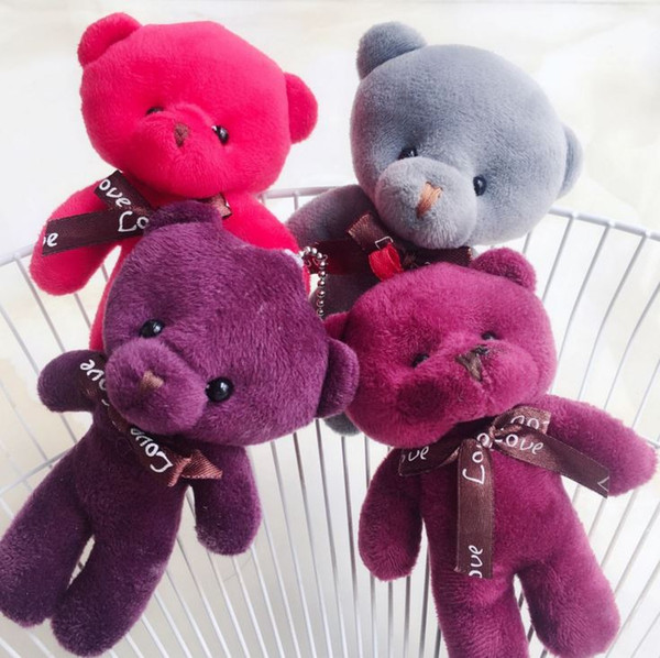 Free shipping cute little bear plush toys key ring special design five colors birthday gifts bag decorations