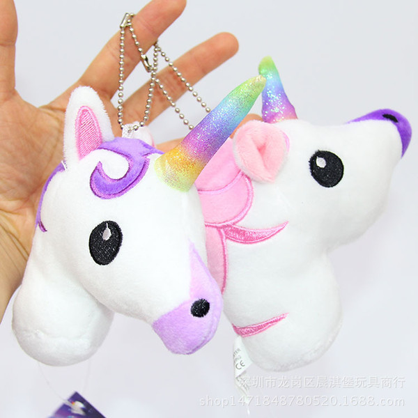 Unicorn Plush toys Crystal Soft Stuffed Rainbow horse Key Pendant Kids gifts Cartoon Bag hanging accessories 2017 Hot Pink Purple 13*10cm