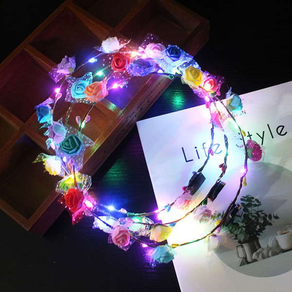 Flower Headband 2020 Party Glowing Wreath Halloween Crown Bright Girls Color Random LED Light Up Multicolor Hair Wreath Hairband Toys