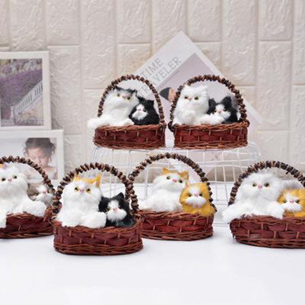 Simulation Stuffed Two Cats Model Plush Animal Doll Desktop Car Home Decoration Kids Birthday Party Gift