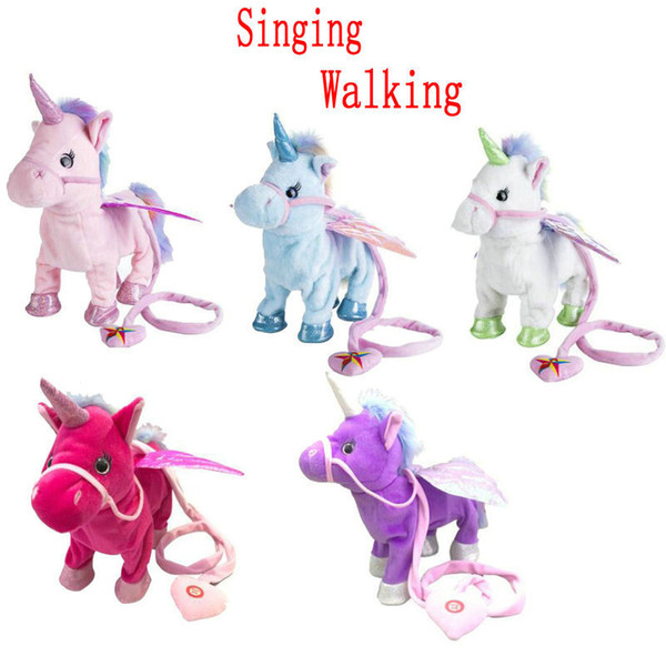 Two Styles Electric Walking Unicorn Plush Toy Soft Stuffed Animal Electronic Unicorn Doll Sing The Song For Baby Birthday Gifts MX190723