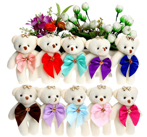 Candy Bow Bear Plush Toys Satin Cartoon Bouquet Plush Bear Doll Wedding Children Toy Phone Key Pendant for Christmas Gift