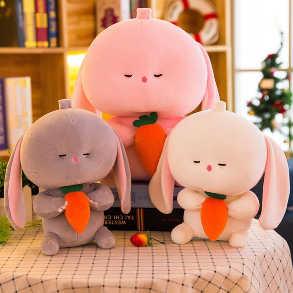 Soft Creative Cartoon Cute Big Head Holding Radish Rabbit Doll Plush Stuffed Toy Child Pillow Gifts