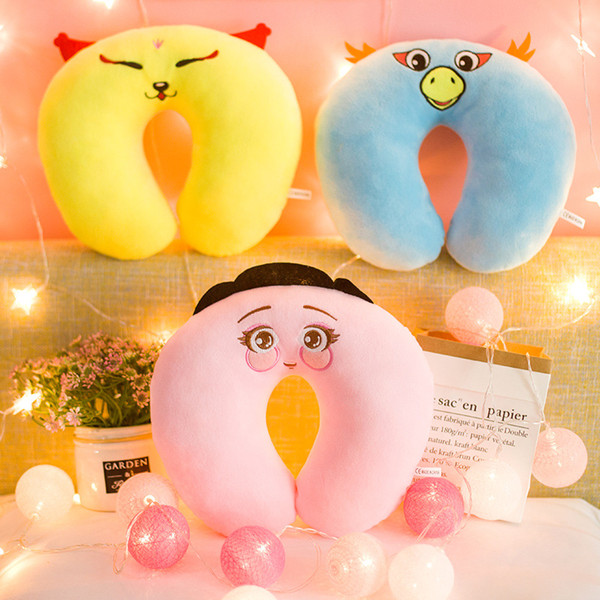 Cartoon U Shape Crystal Soft Neck Pillow Cute Animal Expression Plush Doll Toy For Girls Birthday Gift