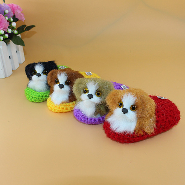 DHL FREE Super Cute Simulation Sounding Shoe Dog Plush Toys 10*5cm Kids Appease Doll Christmas Birthday Gifts