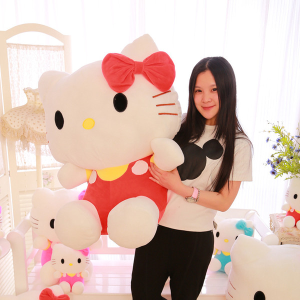 Wholesale- 60cm Big Hello Kitty Doll Brinquedos Stuffed Animals Toys High Quality Hello Kitty Plush Toys For Girl Polka Dot Girlfriend Gift