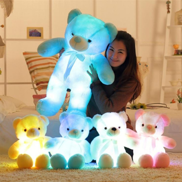 30cm 50cm Colorful Glowing Teddy Bear Luminous Plush Toys Kawaii Light Up LED Teddy Bear Stuffed Doll Kids Christmas Toys