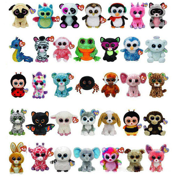 35 Design Ty Beanie Boos Plush Stuffed Toys 15cm Wholesale Big Eyes Animals Soft Dolls for Kids Birthday Gifts ty toys OTH754