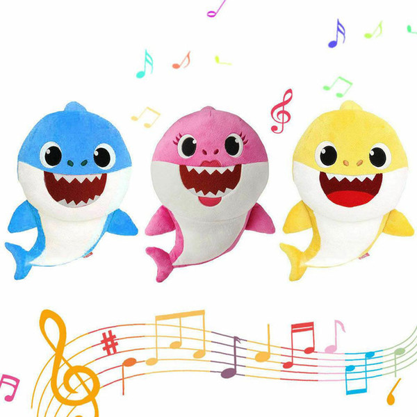 Baby Shark Plush Toys with Music LED 32CM English Singing Cartoon Stuffed Lovely Animal Dolls Music Shark Toy Party Favor