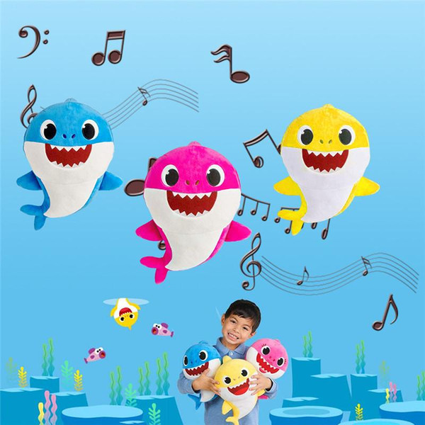 32cm cartoon baby shark kids stuffed plush doll led light toy Plush stuffed toys custom doll baby shark plush toys with music and lighting