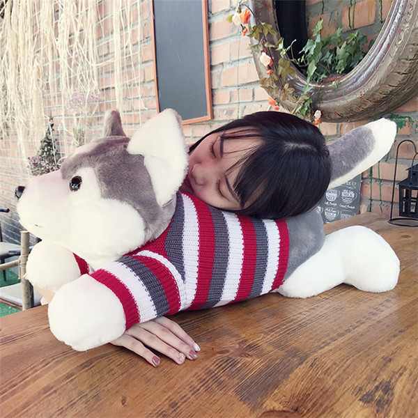 Hot 70 cm Cartoon gray sweater husky dog plush toy child cloth doll Large pillow cushion child Christmas birthday gift IB608