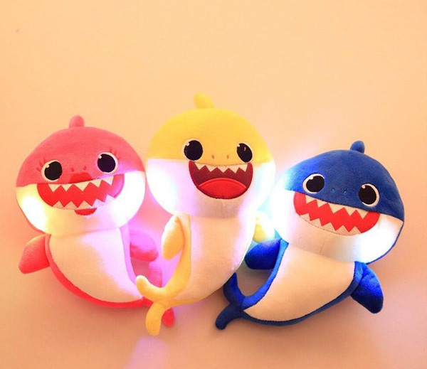 3PCS 3Colors 30cm Baby Shark Plush Toys with Music Led light Cartoon Stuffed Lovely Animal Soft Dolls Music Shark Plush Animals